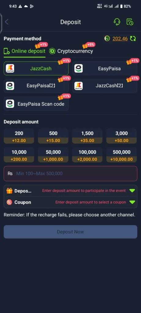 Deposit Methods of M6666 GAme